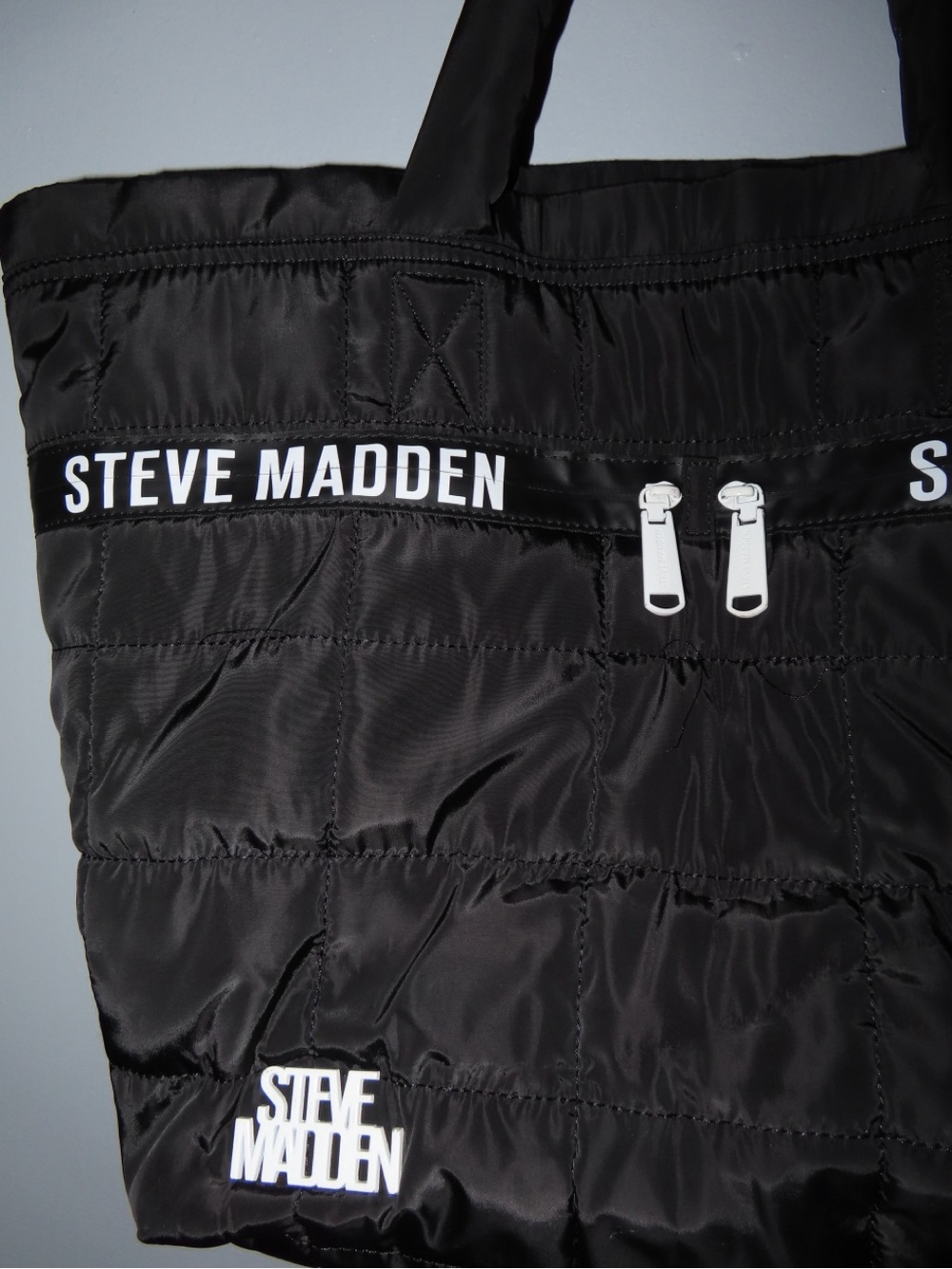 Steve Madden Black Quilted Logo Tote